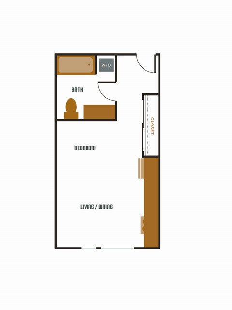 Floor plan for studio, 1 bath, 485 sqft